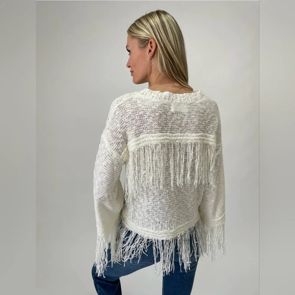 Six/Fifty Crochet Fringe Top [ivory] Size Small NWT!